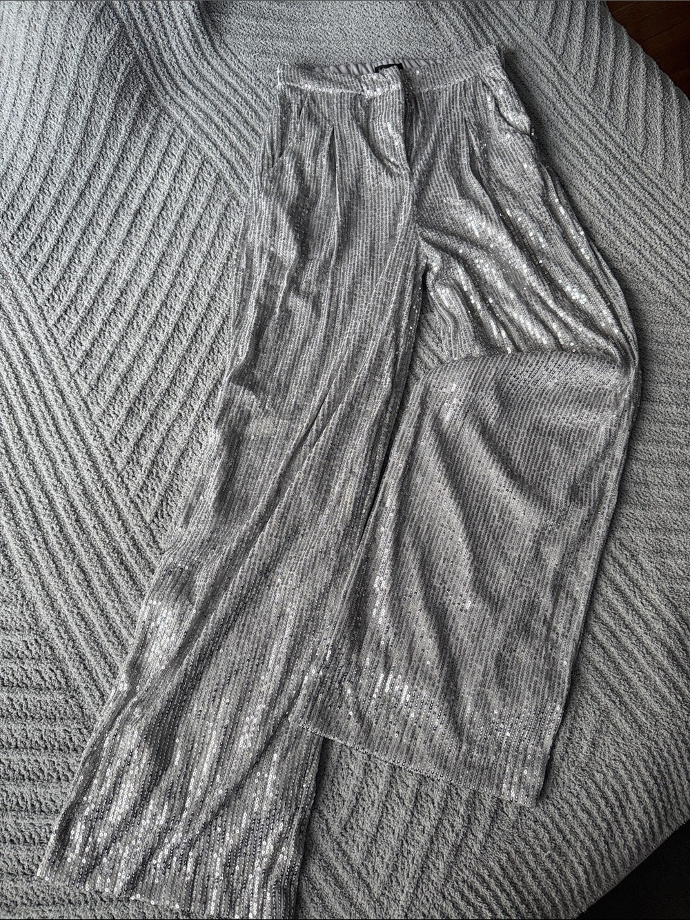 Women’s Silver Sequin Straight-Leg Pants